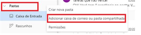 caixa de correio compartilhada outlook.